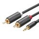 UGREEN AV102 2x RCA (Cinch) jack 3,5 mm-es kábel, 1,5m (fekete)