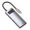 Baseus Metal Gleam Series 4 az 1-ben hub, USB-C - USB 3.0 + USB 2.0 + HDMI + USB-C PD (szürke)