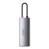 Baseus Metal Gleam sorozat 6 az 1-ben hub, USB-C - 3x USB 3.0 + HDMI + USB-C PD + Ethernet RJ45 (szürke)