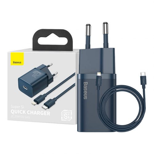 Baseus Super Si gyorstöltő 1C 20W, 1 m-es USB-C-Lightning kábellel (kék)