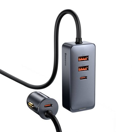 Baseus Share Together autós töltő hosszabbítóval, 2x USB, 2x USB-C, 120W (szürke)