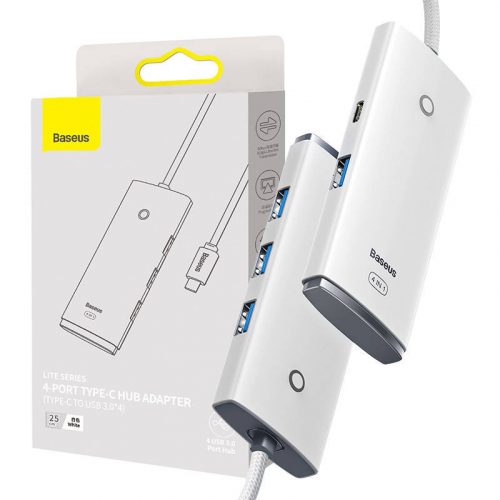 Baseus Lite Series 4 az 1-ben Hub, USB-C-4x USB 3.0+USB-C, 25cm (fehér)