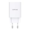 VFAN E03 fali töltő, 1x USB, 18W, QC 3.0 + USB-C kábel (fehér)