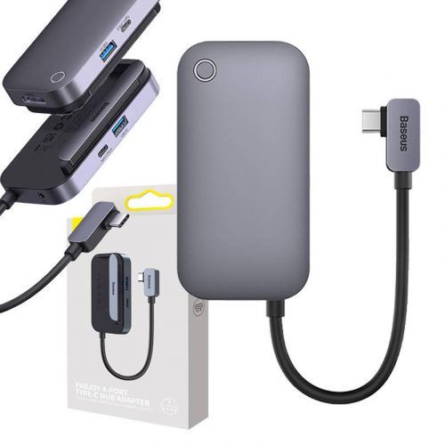 Baseus PadJoy 4 az 1-ben hub, USB-C - USB 3.0 + HDMI + USB-C PD + mini jack 3,5 mm (szürke)