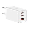 Baseus GaN5 Pro Töltő, 2xUSB-C + USB, 65W (fehér)