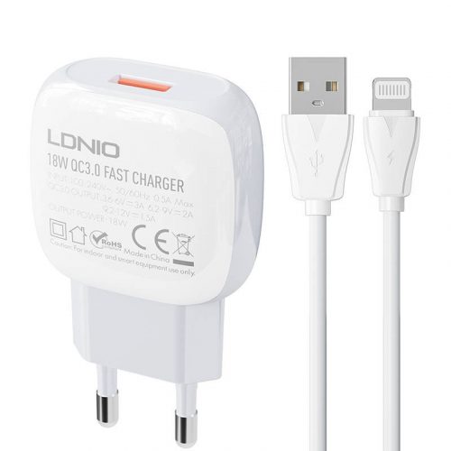 Wall charger LDNIO  A1307Q 18W +  Lightning cable