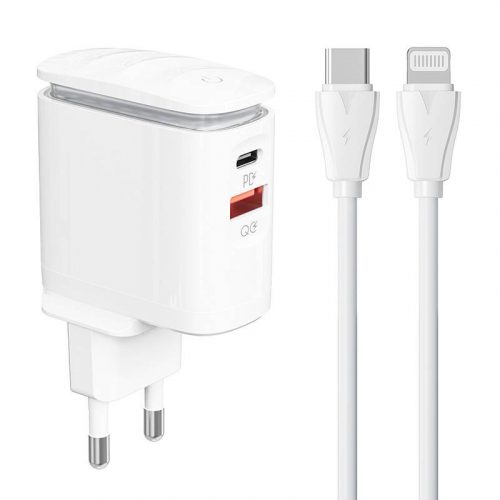 Fali töltő LDNIO A2423C USB, USB-C + USB-C + USB-C - Lightning kábel