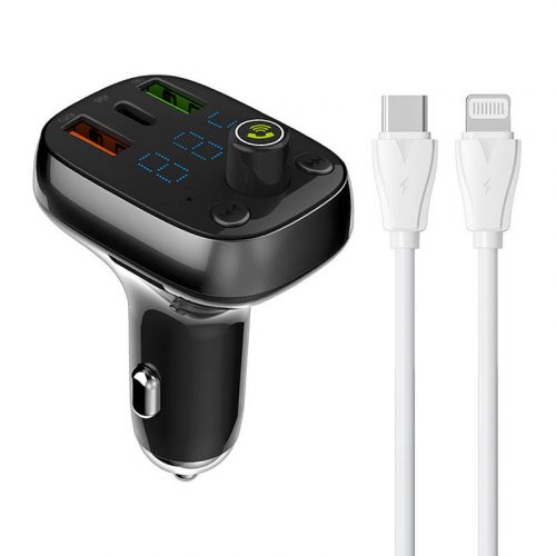 LDNIO Bluetooth C704Q 2USB, USB-C Transmiter FM + USB-C - Lightning cable