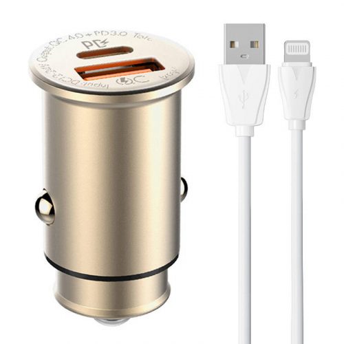 LDNIO C506Q USB, USB-C Car charger + Lightning Cable