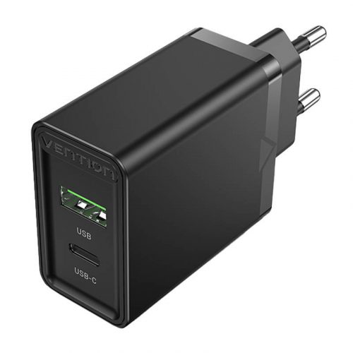 Fali töltő EU USB-A(18W) USB-C(20W) Vention FBBB0-EU 2.4A PD3.0 (fekete)