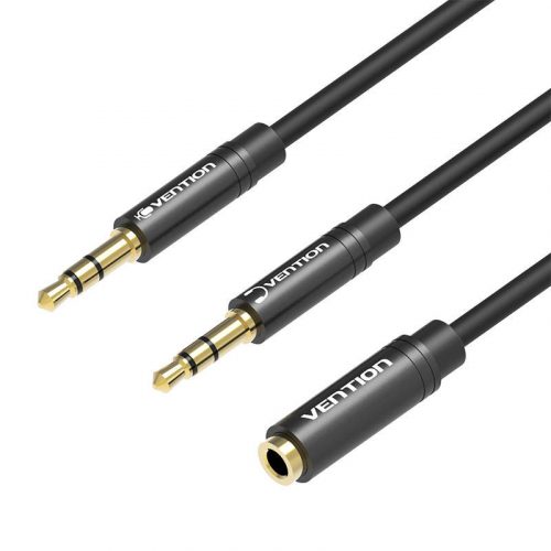 Audio kábel 2x 3.5mm férfi 3.5mm női Vention BBOBY 0.3m (fekete)