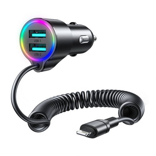 Autótöltő Joyroom JR-CL25, 2x USB + Lightning kábel (fekete)