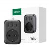 Mains charger with AC socket, 2x USB, USB-C Ugreen CD314, 30W (black)