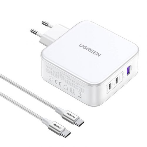 Charger UGREEN 15339 Nexode, 2xUSB-C, USB-A 3.0, PD3.0, QC4.0, GaN, 140W (white)