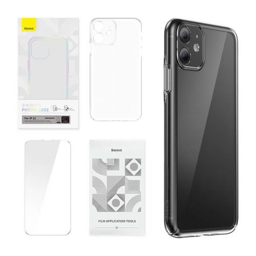 Baseus Crystal Series tok iPhone 11 (átlátszó), edzett üvegfólia + tisztító készlet