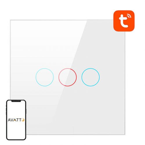 Smart Light Switch WiFi Avatto TS02-EU-W3 3 Way TUYA (white)