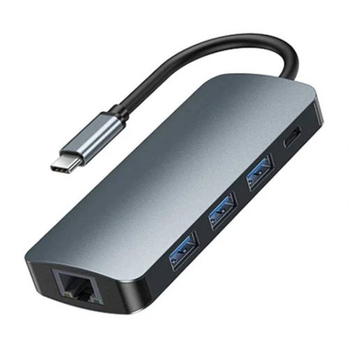 Remax Retor sorozat RU-U91 9in1 USB-C hub, 3x USB 3.0, USB-C, RJ45, HDMI, 3,5 mm, SD/TF (szürke)