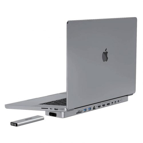 USB-C dokkolóállomás / hub MacBook Pro 16" INVZI MagHub 12in2 SSD tálcával (szürke)