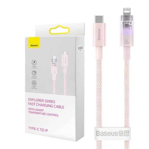 Fast Charging cable Baseus USB-C to Lightning  Explorer Series 1m, 20W (pink)