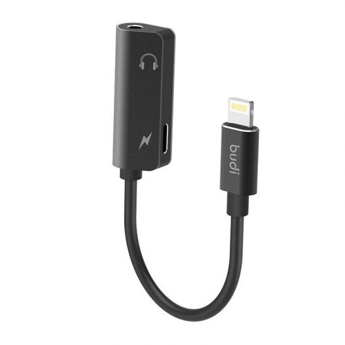 Lightning 3,5 mm-es mini jack AUX adapter + Lightning Budi (fekete)