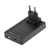 Budi universal wall charger, USB + USB-C, PD 65W + EU/UK/US/AU adapters (black)