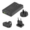 Budi universal wall charger, USB + USB-C, PD 65W + EU/UK/US/AU adapters (black)