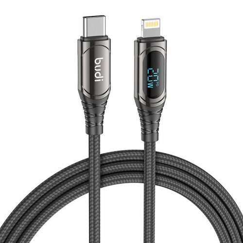 USB-C to Lightning LED cable Budi, 20W, 1.5m (black)