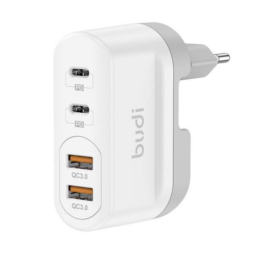 Budi 326TQE fali töltő, 2xUSB-A, 2xUSB-C, 40W (fehér)