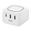 Induktív töltő 10W Budi 317TE, 2x USB + USB-C, 18W (fehér)