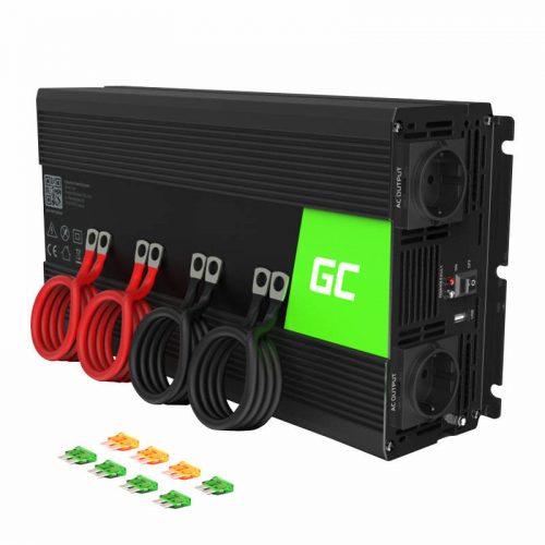 Autó inverter feszültség átalakító Green Cell INV10 12V 230V-ra 2000W/4000W, módosított szinuszhullámú, 12V-os, 230V-os feszültségváltó