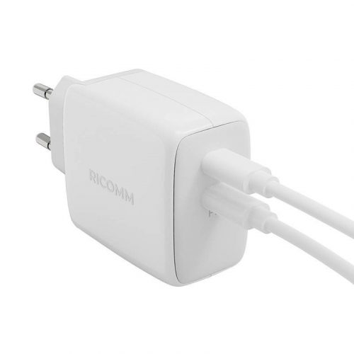 Wall Charger 65W GaN Ricomm RC652 EU, 2xUSB-C + 2.1m USB-C Cable