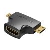 Adapter 2in1 HDMI Micro/Mini HDMI Vention AGFB0 4K 30Hz (fekete)