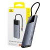 Baseus Metal Gleam II sorozat, Hub 10 az 1-ben, USB-C - 1xHDMI, USB-A (10Gbps), USB-C, 2xUSB-A, Ethernet RJ45, SD/TF kártya, mini-jack 3,5mm, USB-C(PD)