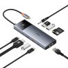 Baseus Metal Gleam II sorozat, Hub 10 az 1-ben, USB-C - 1xHDMI, USB-A (10Gbps), USB-C, 2xUSB-A, Ethernet RJ45, SD/TF kártya, mini-jack 3,5mm, USB-C(PD)