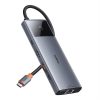 Baseus Metal Gleam II sorozat, Hub 10 az 1-ben, USB-C - 1xHDMI, USB-A (10Gbps), USB-C, 2xUSB-A, Ethernet RJ45, SD/TF kártya, mini-jack 3,5mm, USB-C(PD)