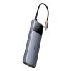 Baseus Metal Gleam II sorozat, Hub 10 az 1-ben, USB-C - 1xHDMI, USB-A (10Gbps), USB-C, 2xUSB-A, Ethernet RJ45, SD/TF kártya, mini-jack 3,5mm, USB-C(PD)