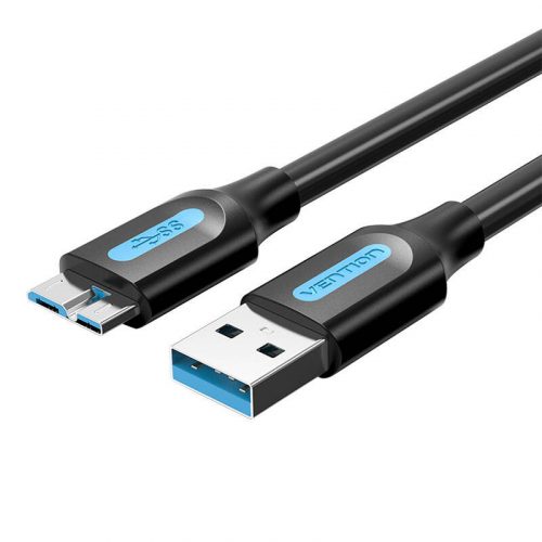 Lapos USB 3.0 A-Micro-B kábel Vention COPBI 2A 3m fekete PVC