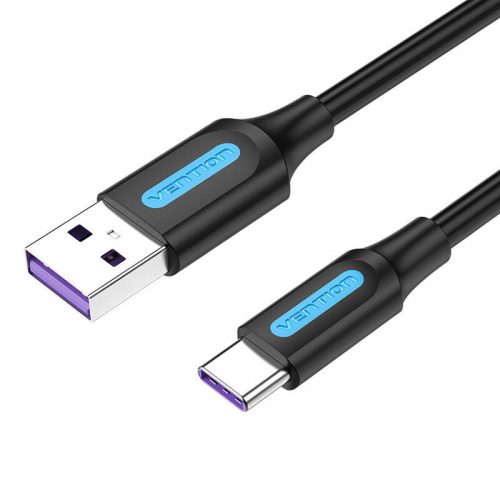 USB 2.0 A és USB-C kábel Vention CORBC 5A 0.25m Fekete PVC