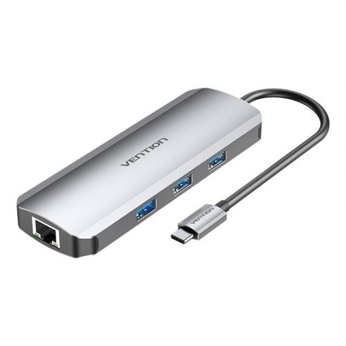 USB-C dokkoló állomás HDMI, 3x USB3.0, RJ45, SD, TF, PD 0.15m Vention TOKHB (szürke)