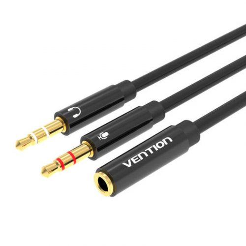 Audio kábel 2x 3,5 mm-es férfi 4 pólusú női 3,5 mm Vention BBTBY 0,3m Fekete