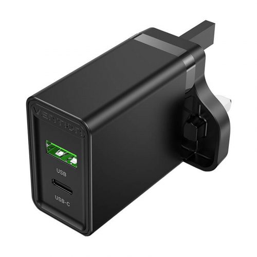 USB-A, USB-C Wall Charger Vention FBBB0-UK 18W/20W UK Black