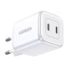 UGREEN Nexode hálózati töltő, 2x USB-C, PD3.0, QC4.0, GaN, 45W (fehér)