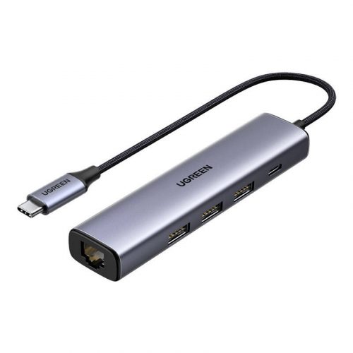 UGREEN CM473 adapter hub, USB-C 3xUSB-A 3.0, RJ45 Gigabit (szürke)