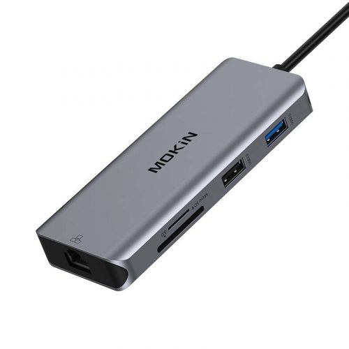 MOKiN 9in1 laptop dokkoló állomás USB C 2x USB 3.0 + USB 2.0 + 2x HDMI + SD/TF + RJ45 + PD (ezüst)