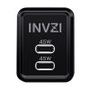 Fali töltő INVZI GaN 2x USB-C, 45W, EU (fekete)