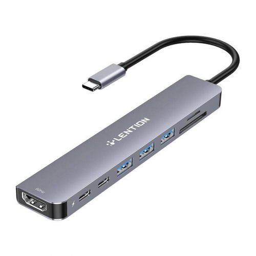 Lention 8in1 Hub USB-C 3x USB 3.0 + SD/TF + PD + USB-C + HDMI 4K60Hz (szürke)