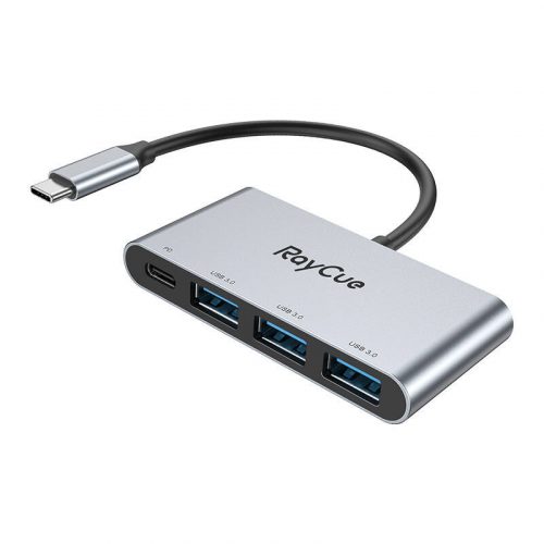 RayCue 4 az 1-ben hub USB-C 3x USB-A 3.0 5Gbps + PD 3.0 100W (szürke)