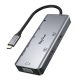 Hub 9in1 RayCue USB-C 2x USB-A 3.0 5Gbps + 2x SD/TF 3.0 + 2x HDMI 4K30Hz + VGA 1080p + jack 3.5mm + PD 3.0 100W (szürke)