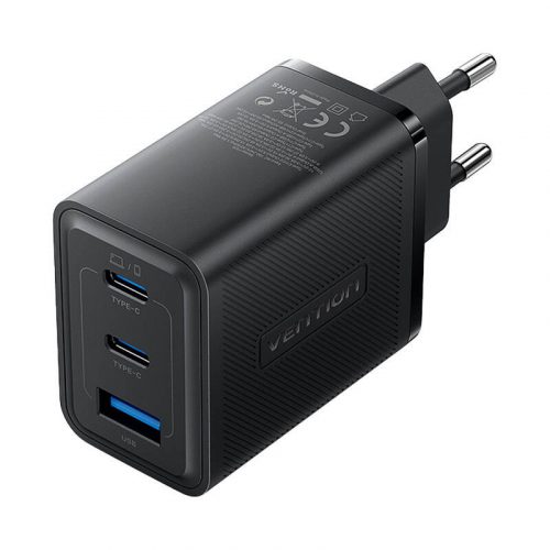 Fali töltő, Vention, FERB0-EU, 2xUSB-C, USB- A, 65W/65W/30W, GaN (fekete)