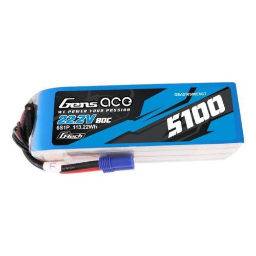 Gens ace G-Tech 5100mAh 80C 22.2V 6S1P Lipo akkumulátor EC5 dugóval